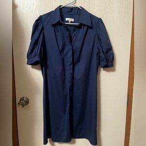 Willa Story Navy Blue Button/front Midi Shirt Dress Size Large